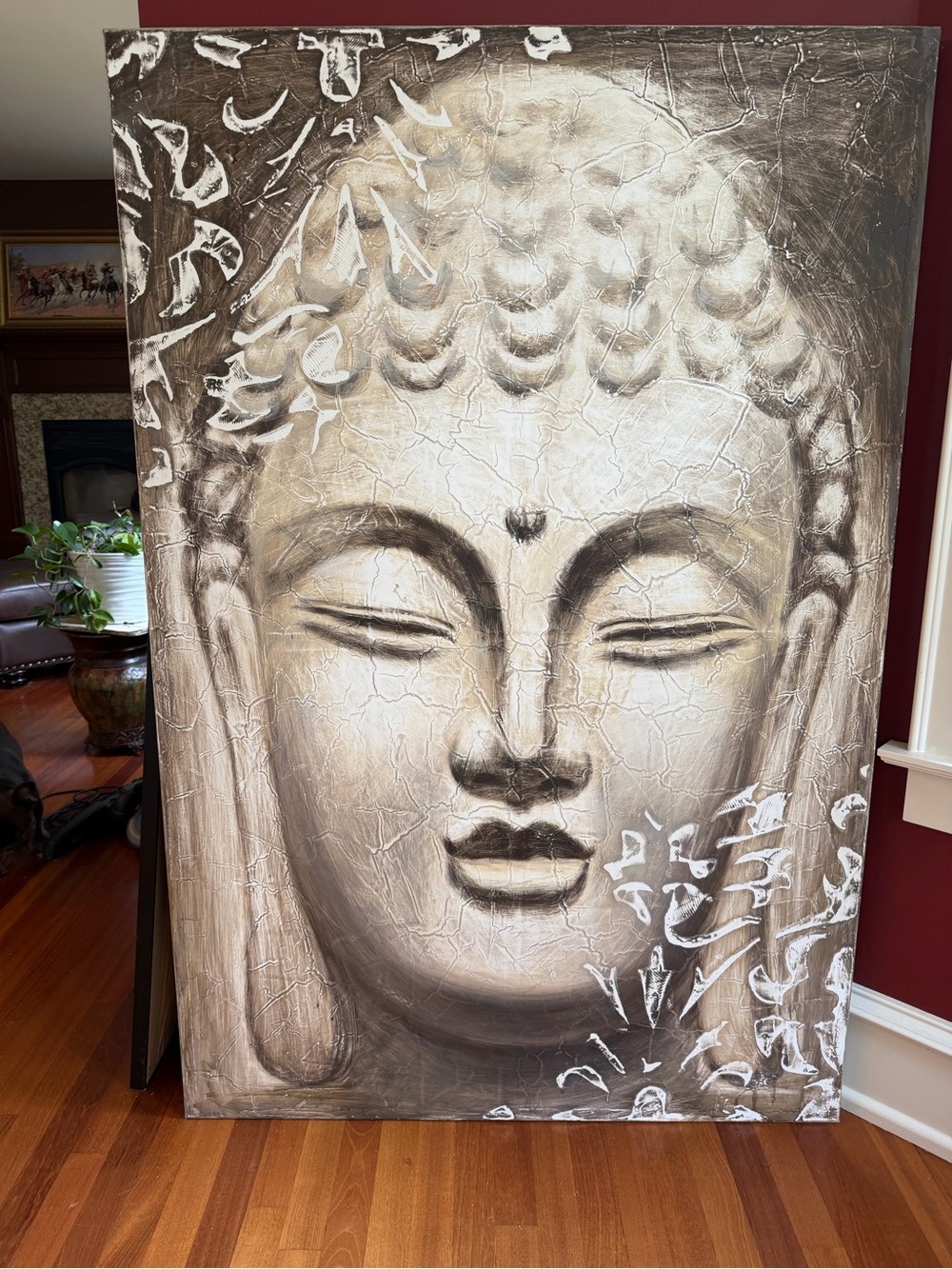 Serene Buddha Canvas Wall Art in Beige and White
